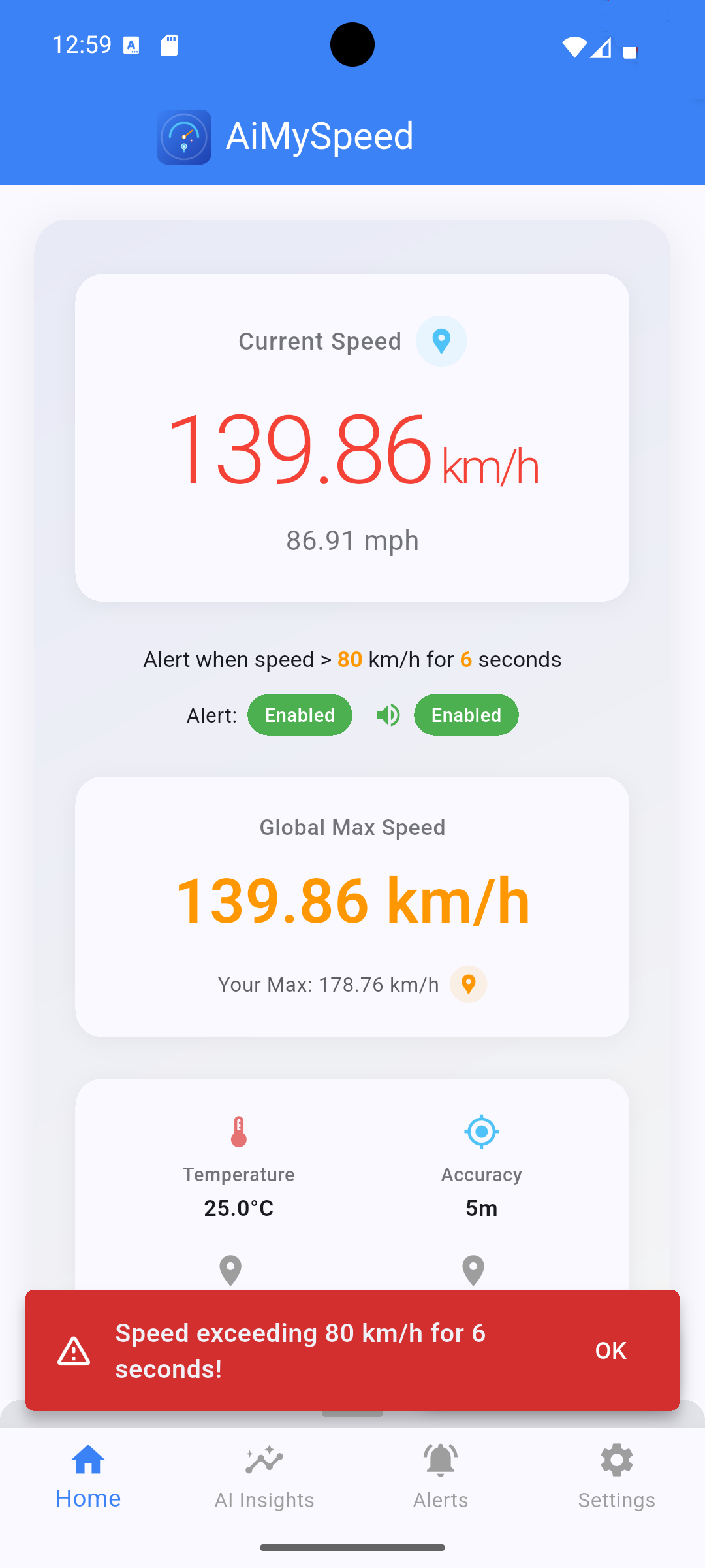 AiMySpeed App Main Screen